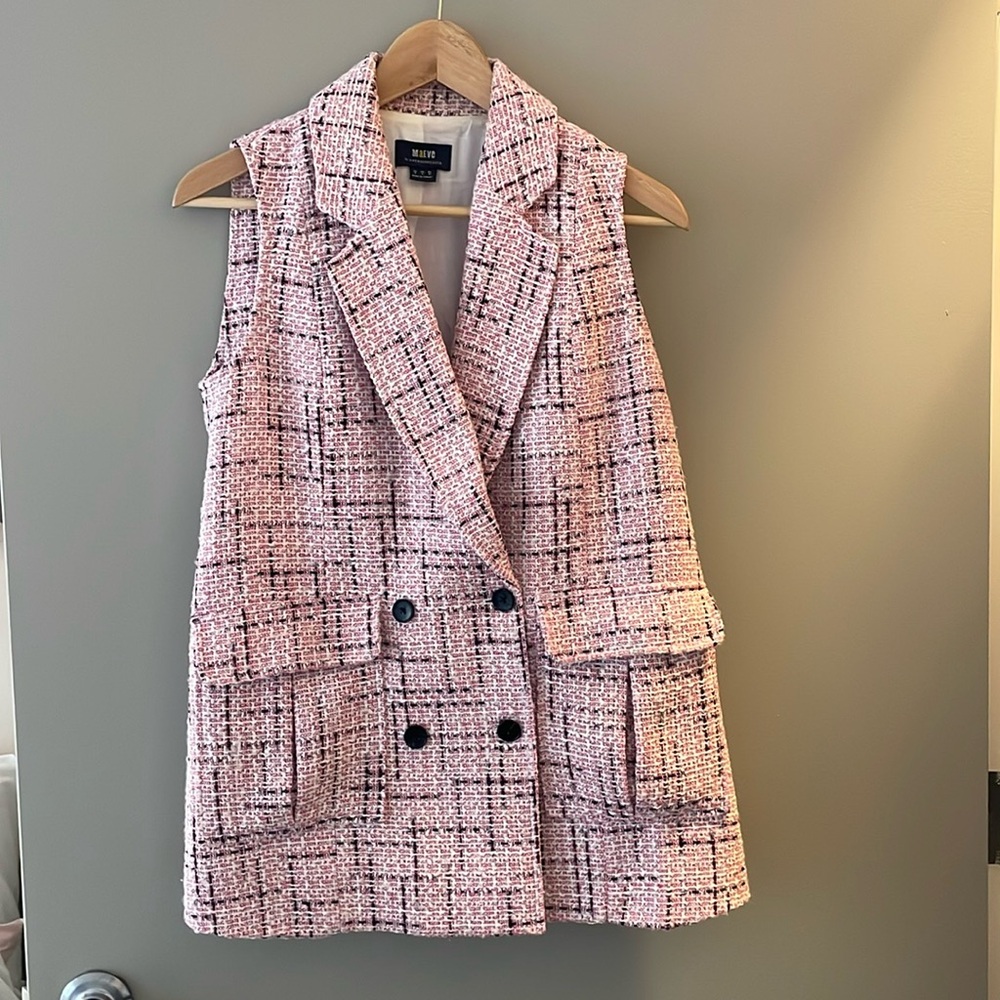 NWOT Anthropologie Maeve Tweed Oversized Vest Pink Size 0 - Picture 2 of 6